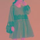 Long-sleeve Striped Mini Shift Dress Stripe - Black & White - One Size