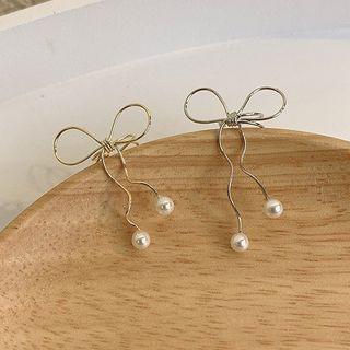 Bow Alloy Faux Pearl Fringed Earring