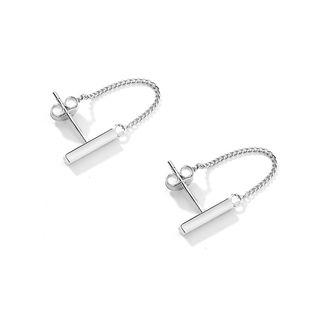 925 Sterling Silver Bar Chain Earring 1 Pair - One Size