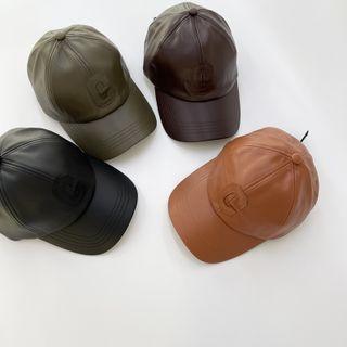 Letter C Faux Leather Baseball Cap