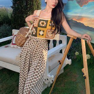 Plaid High-waist Chiffon Pants