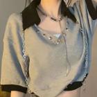 Elbow-sleeve Collar Cropped T-shirt