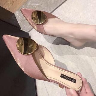 Faux Leather Pointed Kitten Heel Mules