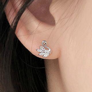 Rhinestone Swan Stud Earring 1 Pair - Silver - One Size