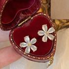 Flower Stud Earring 1 Pair - Gold & Transparent White - One Size
