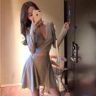 Mock Two-piece Cut-out Long-sleeve Mini T-shirt Dress