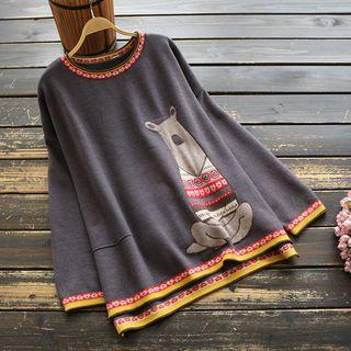 Cartoon Print Pattern Trim Sweater