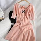Short-sleeve Bow Knit Mini Dress