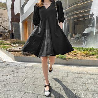 Balloon-sleeve Swing Dress