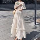 Short-sleeve Lace Maxi A-line Dress