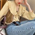 Long-sleeve Frill Trim Wide Collar Blouse