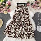 Color-block Geometric Print Midi Skirt
