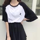 Set: Elbow-sleeve Raglan T-shirt + Drawstring A-line Skirt