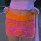 High Waist Color-block Knitted Mini Skirt