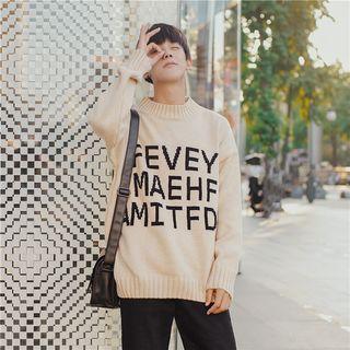 Mock-neck Letter Jacquard Sweater