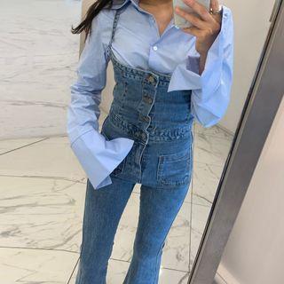 Denim Cropped Boot-cut Jumper Pants