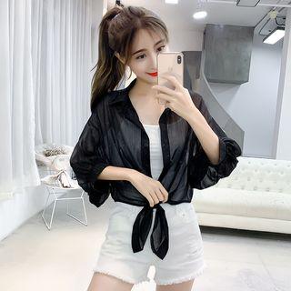 Set: Tie Front Chiffon Shirt + Camisole Top