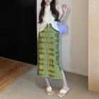Short-sleeve Frog Button Asymmetrical Top / Midi A-line Skirt