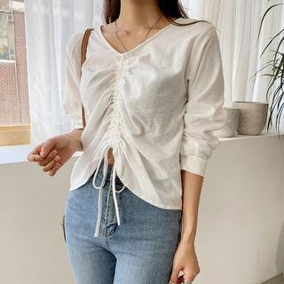 Drawstring-front Button-back Blouse