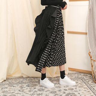 Ruffle-detail Dotted Long Skirt Black - One Size