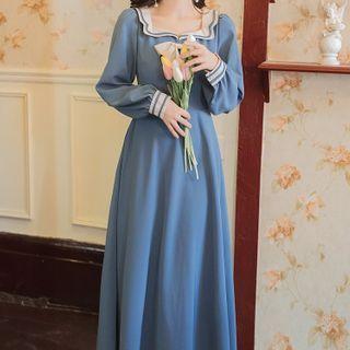 Long-sleeve Sailor-collar Midi Dress