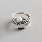 925 Sterling Silver Faux Pearl Layered Wrap Around Open Ring Vintage Silver - One Size