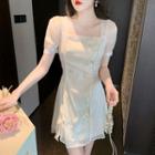 Short-sleeve Flower Embroidered Midi A-line Dress / Mini A-line Dress