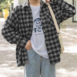 Gingham Long-sleeve Shirt Gingham - Black - One Size