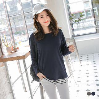 Paneled Stripe Round Neck Top