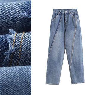 Mid Rise Contrast Stitching Wide Leg Jeans