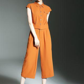 Set: Short-sleeve Shirt + Cropped Wide Leg Pants