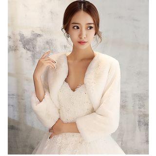 3/4-sleeve Faux Fur Bolero Jacket White - One Size