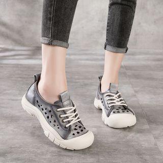 Perforated Two-tone Lace-up Shoes