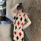 Argyle Sweater / Straight-fit Knit Skirt