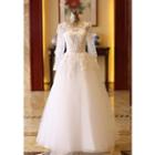 Long-sleeve Rosette Ball Gown Wedding Dress