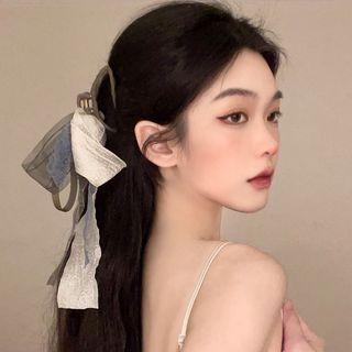 Ribbon Hair Clamp Gray & White - One Size