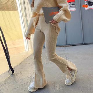 Zip-side Corduroy Boot-cut Pants