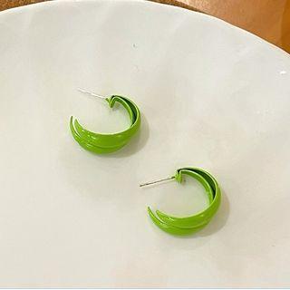 Plain Half-hoop Earring 1 Pair - Green - One Size
