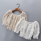 Short-sleeve Crochet Knit Crop Top