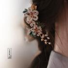 Flower Beaded Hair Clip 1pc - Gold & White & Red - One Size