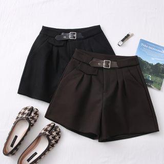 Belted-waistline Wool Shorts
