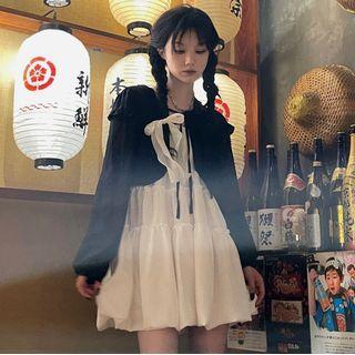 Spaghetti Strap Shirred Dress / Crop Cardigan