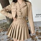 Long-sleeve Mock Two-piece Collared Mini A-line Dress