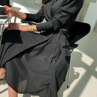 Notch-lapel Flared Wrap Dress