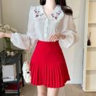 Rose Embroidery Capelet Blouse Ivory - One Size