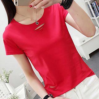 Short Sleeve Distressed Crewneck T-shirt