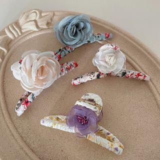 Flower Mesh Hair Clamp 2271a - Hair Clamp - Fiber Flower - White - One Size