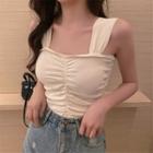 Wide Strap Shirred Knit Top