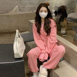 Drawstring Zip Hoodie / Wide Leg Pants