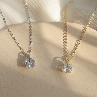 925 Sterling Silver Rhinestone Cube Pendant Necklace